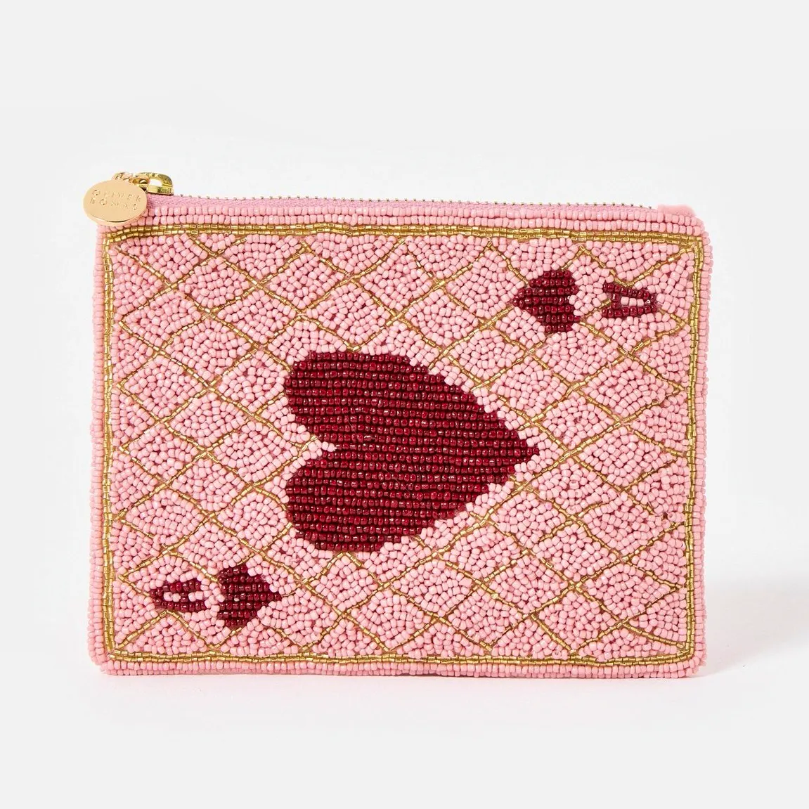 Oliver Bonas Pink Queen of Hearts Beaded Zipped Pouch, £25