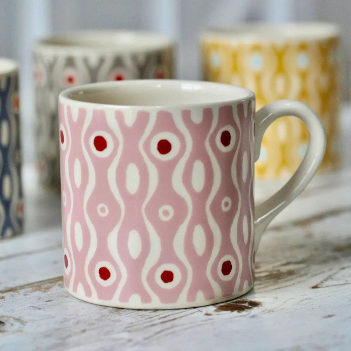 Cambridge Imprint Mug Persephone Pale Pink and Raspberry, £19.50