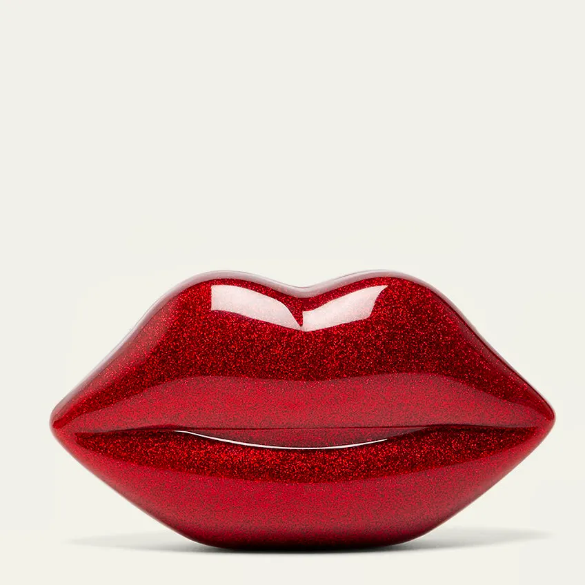 Lulu Guinness Lulu Red Glitter Medium Lips Clutch Bag, £325