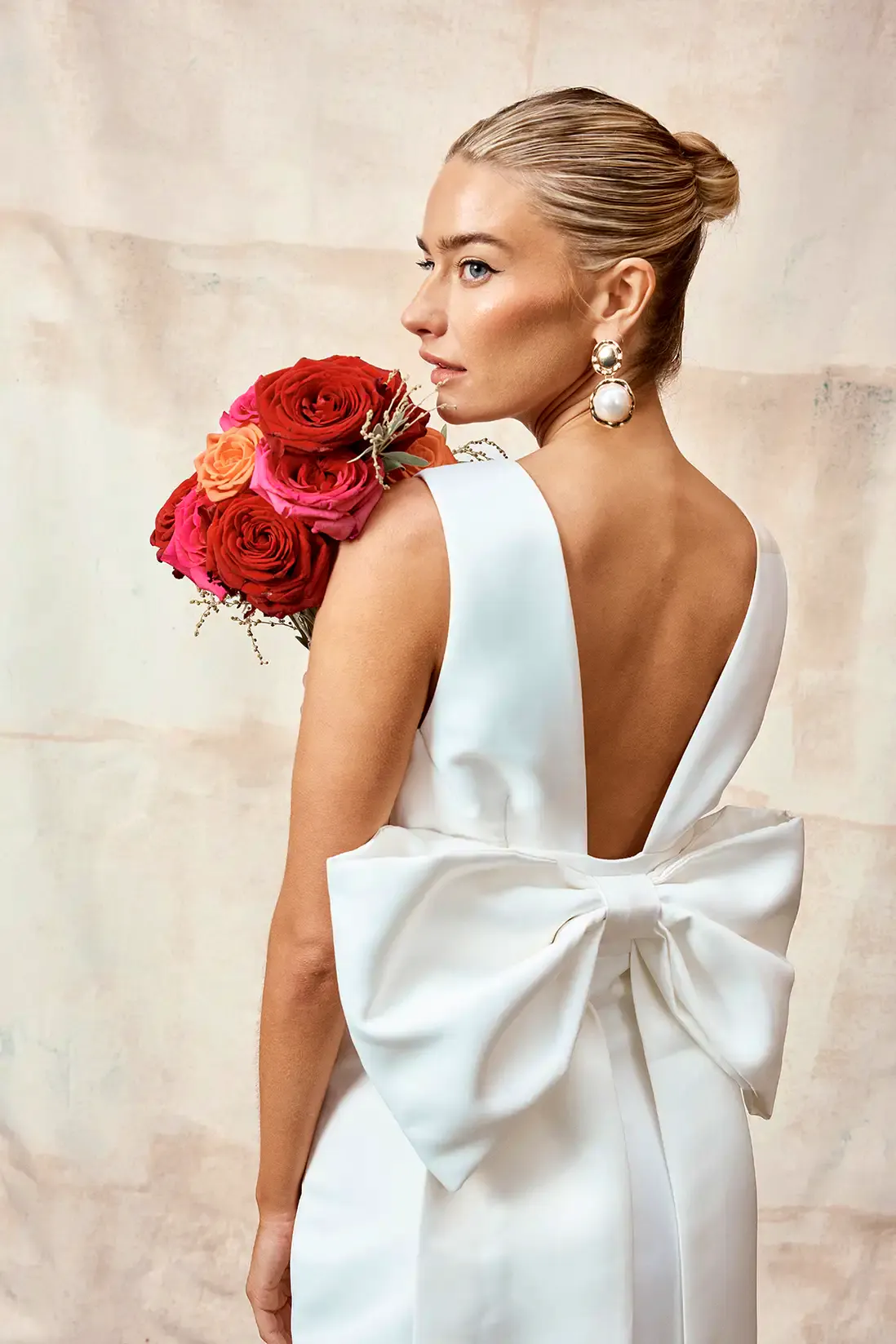 Coast Honoured Plunge Neck Structured Satin Bow Back Wedding Dress