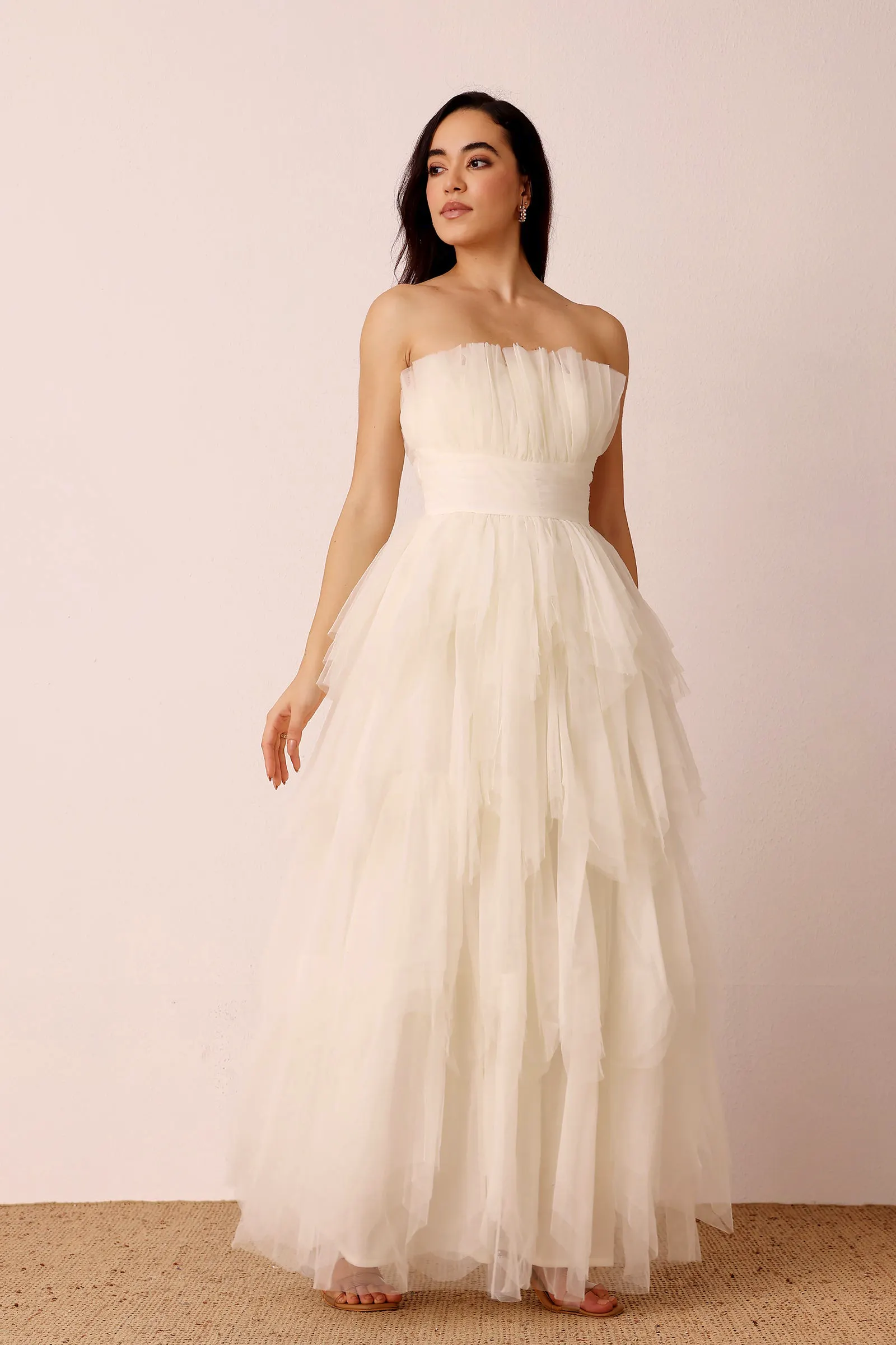Dakota Strapless Tulle Maxi Dress In Ivory