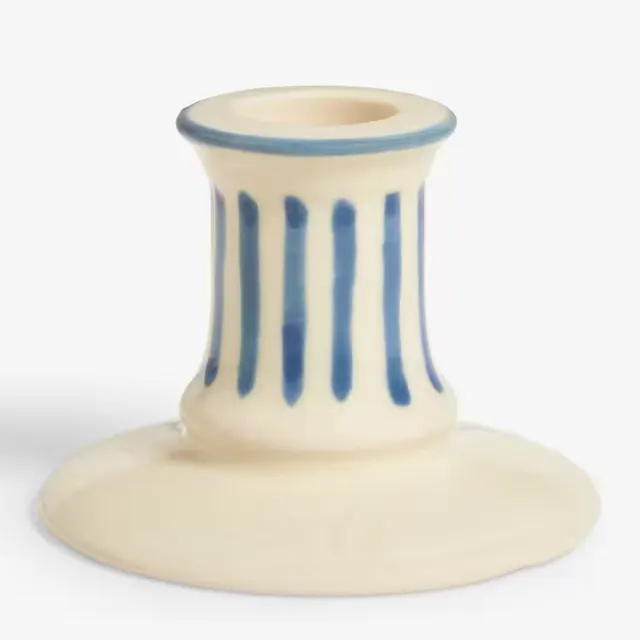 Stripe Stoneware Candlestick Holder, Blue £8