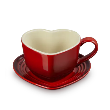 Le Creuset Stoneware Set of 2 Heart Mugs with Saucers, £48
