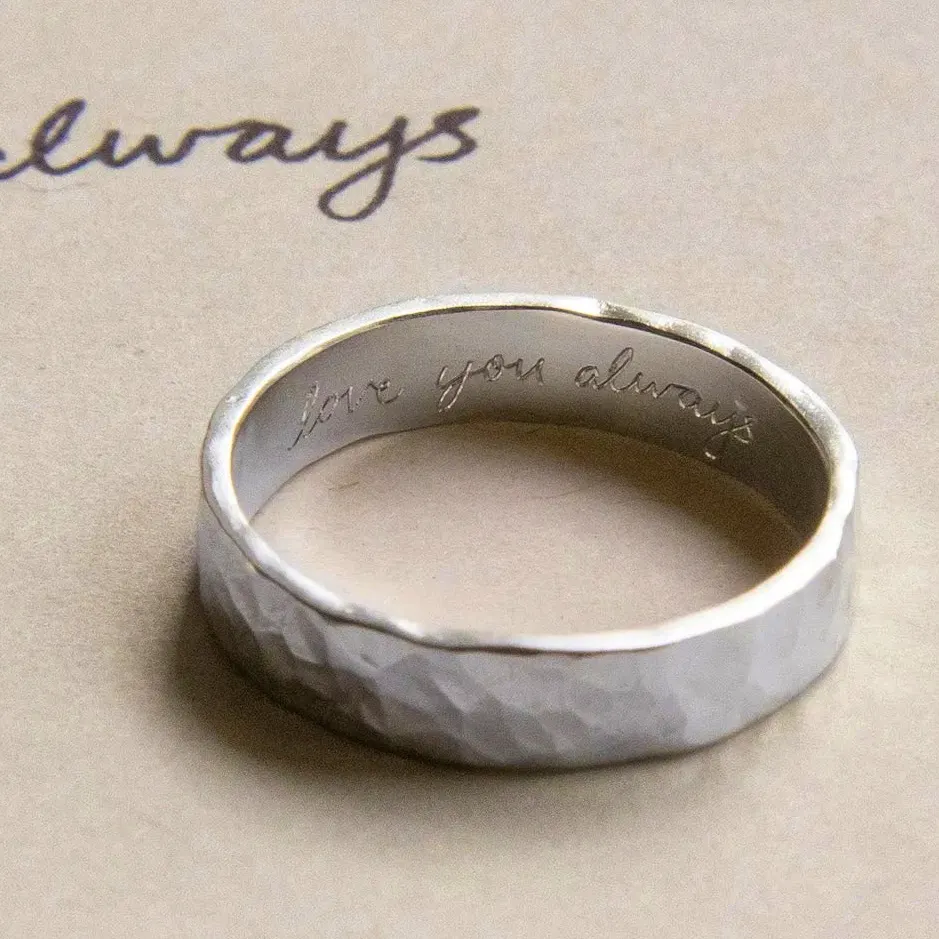 Wild Fawn Jewellery Sterling Silver Personalised Handwriting Hammered Ring, £120