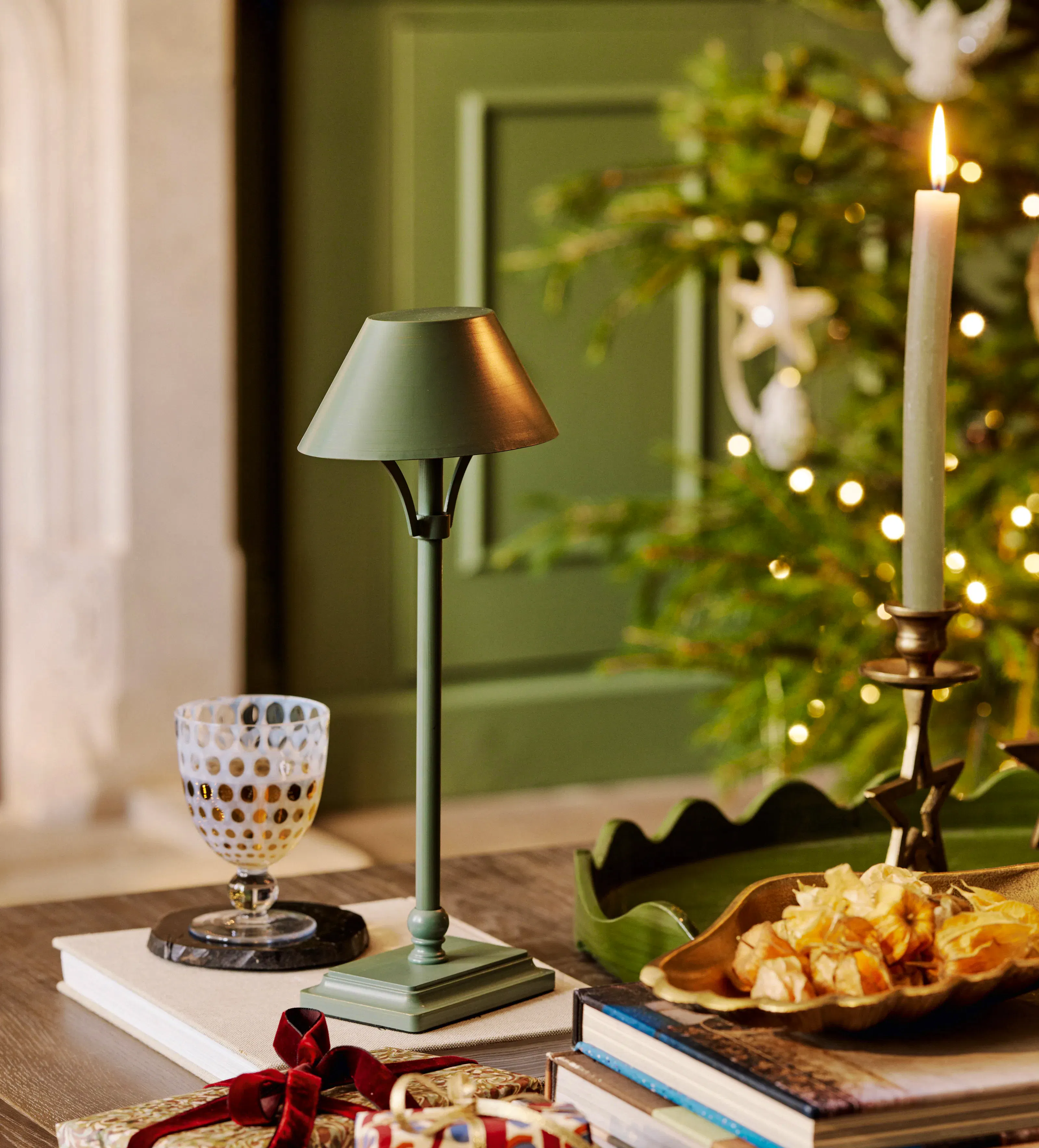 OKA Mini Grisewood Wireless Table Lamp and Shade - Putting Green, £150