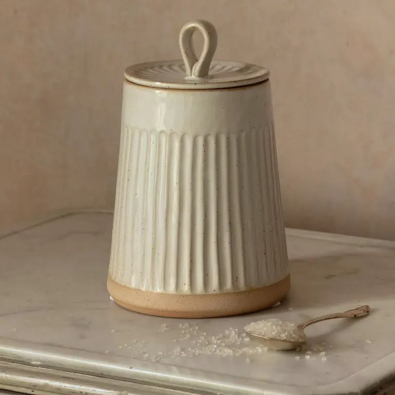 Graham & Green White Ribbed Jar With Lid, £18