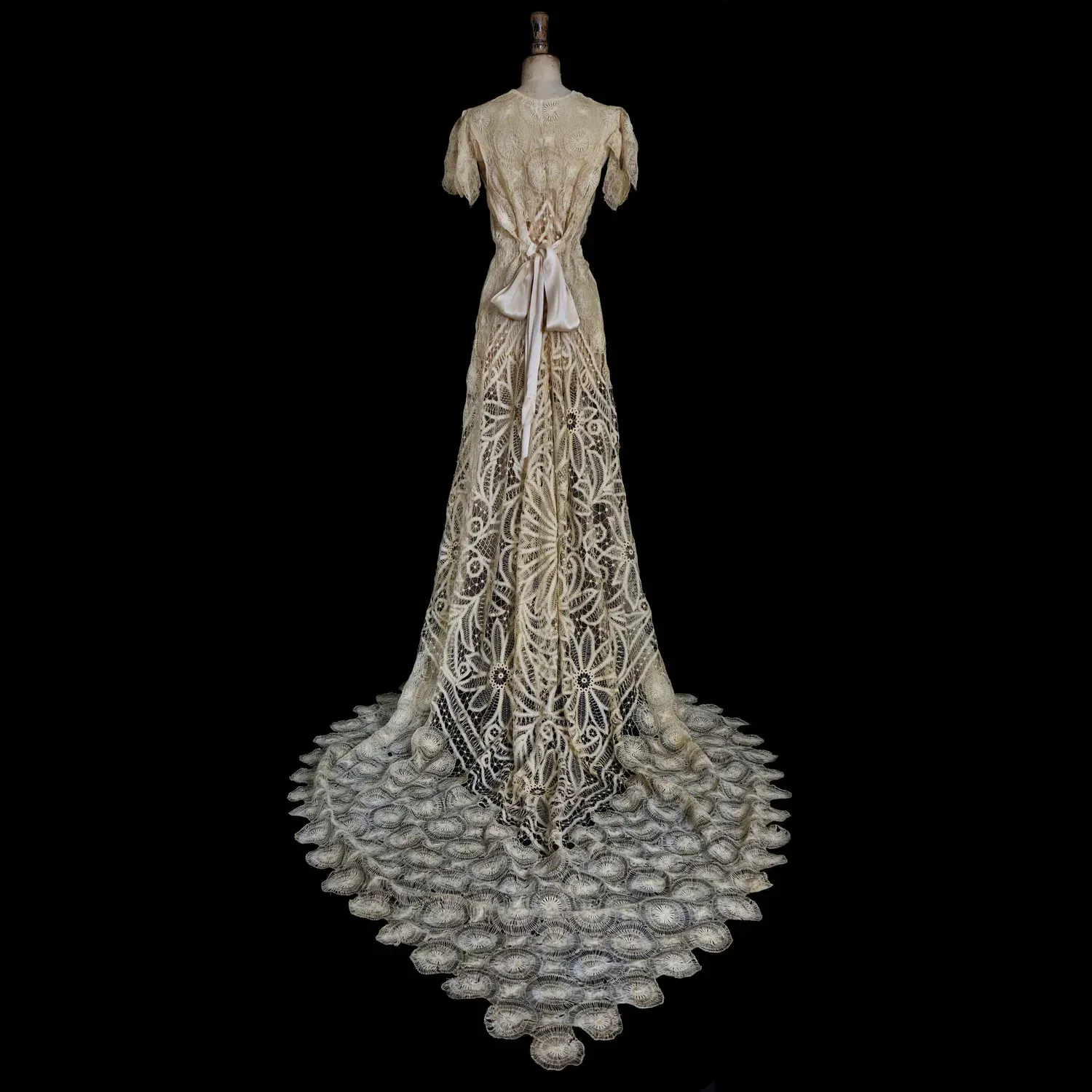 Antique Lace Gown Made Of Unique Tape And Knotted Lace Fabric