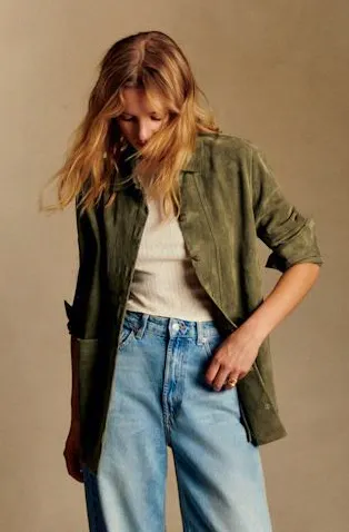Sezane Will Jacket, Suede Olive Green, £240