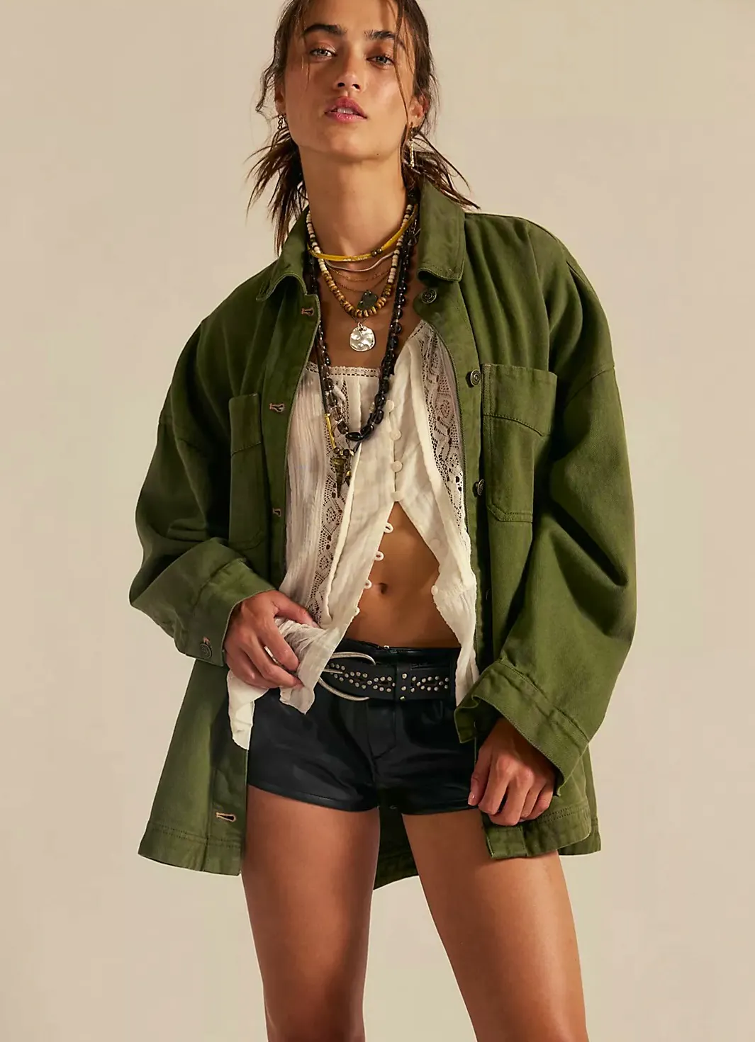 Free People Olive Green Denim Jacket, £118