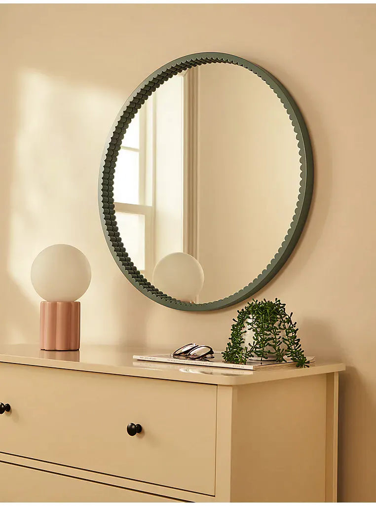 Green Ribbed Round Mirror