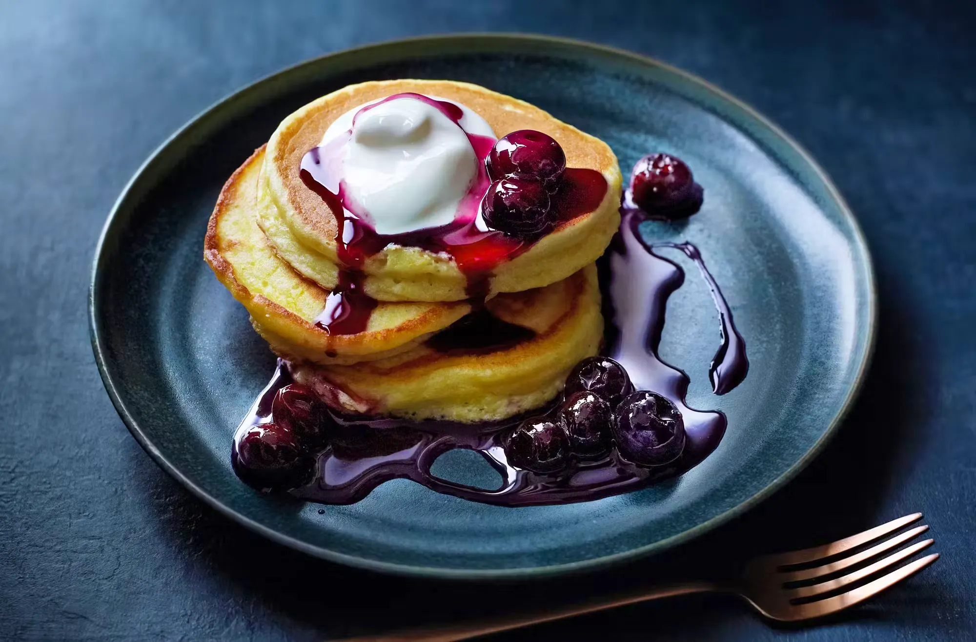 Lemon & Ricotta Hotcakes With Blueberry Syrup