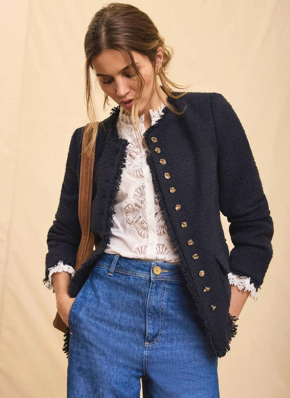 Mint Velvet Navy Boucle Tweed Jacket, £190