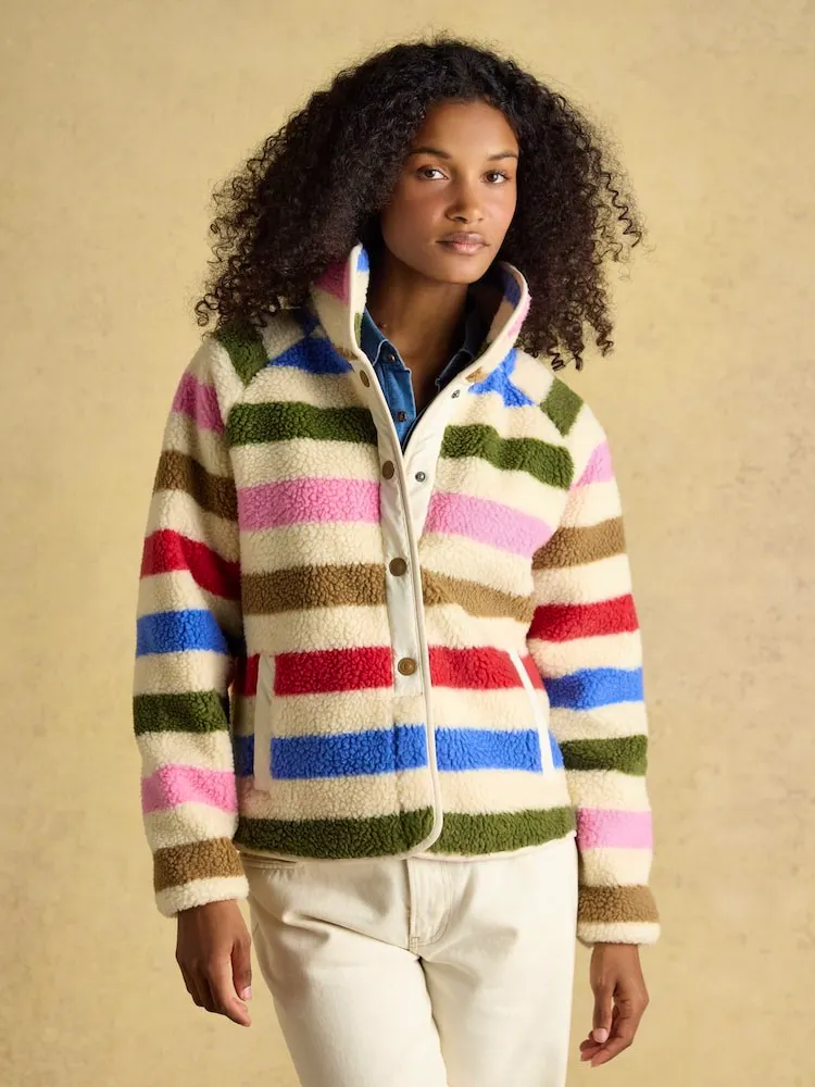 Joules Cream Multi Bright Striped Borg Fleece Jacket, £79