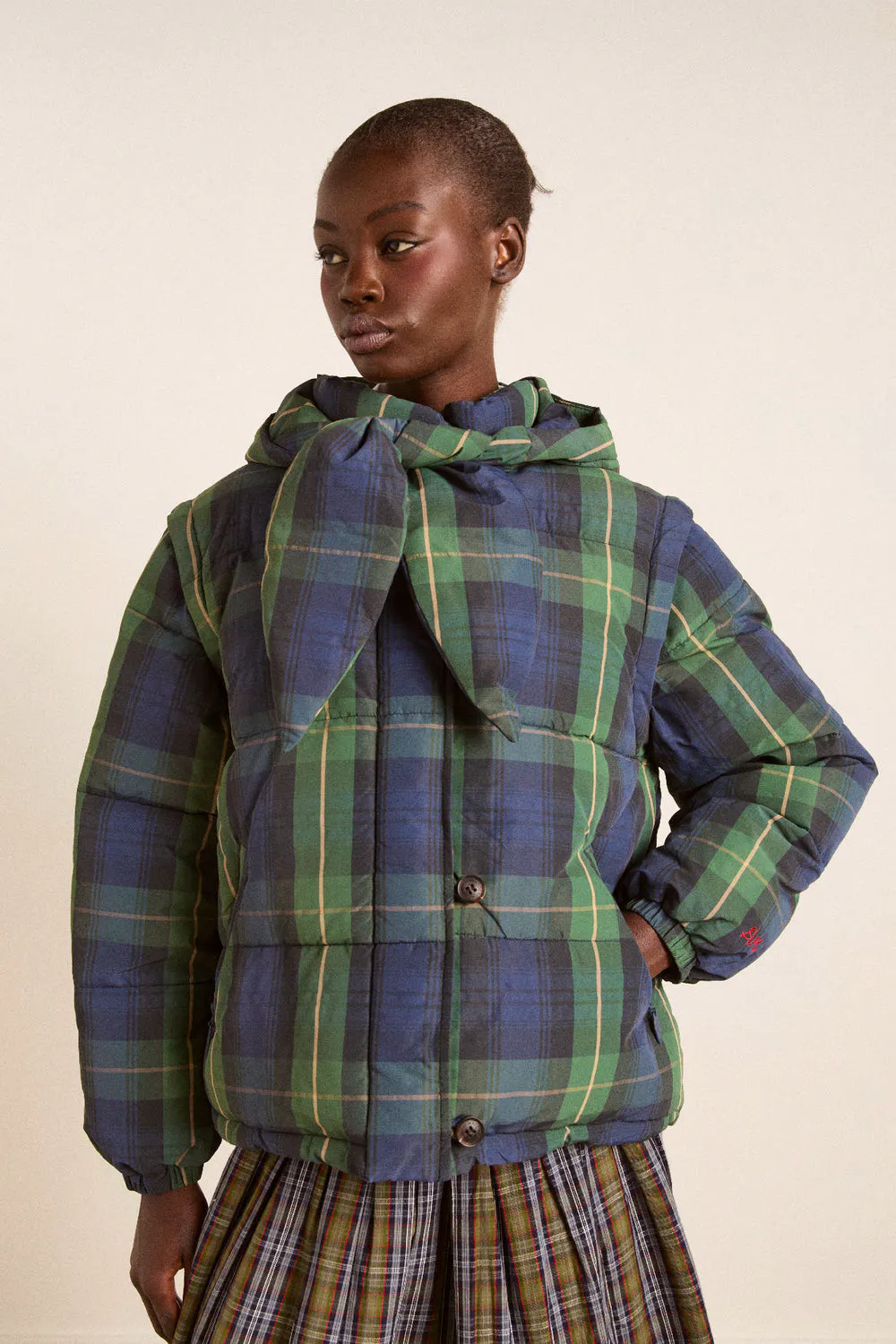 Damson Madder Pearl Hooded Puffer - Navy Check, £135