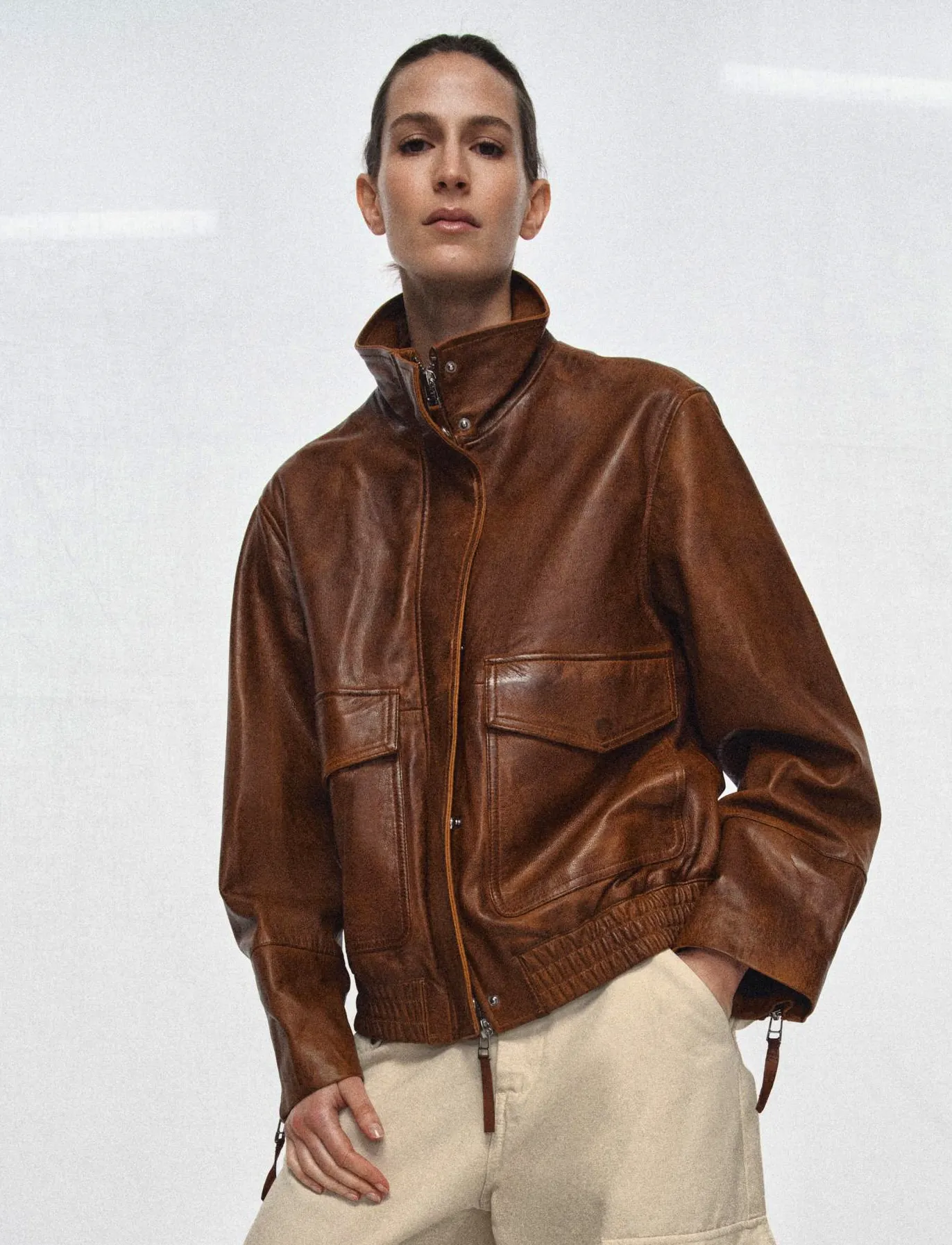 Zara 100% Leather Bomber Jacket Zw Collection Limited Edition, £259