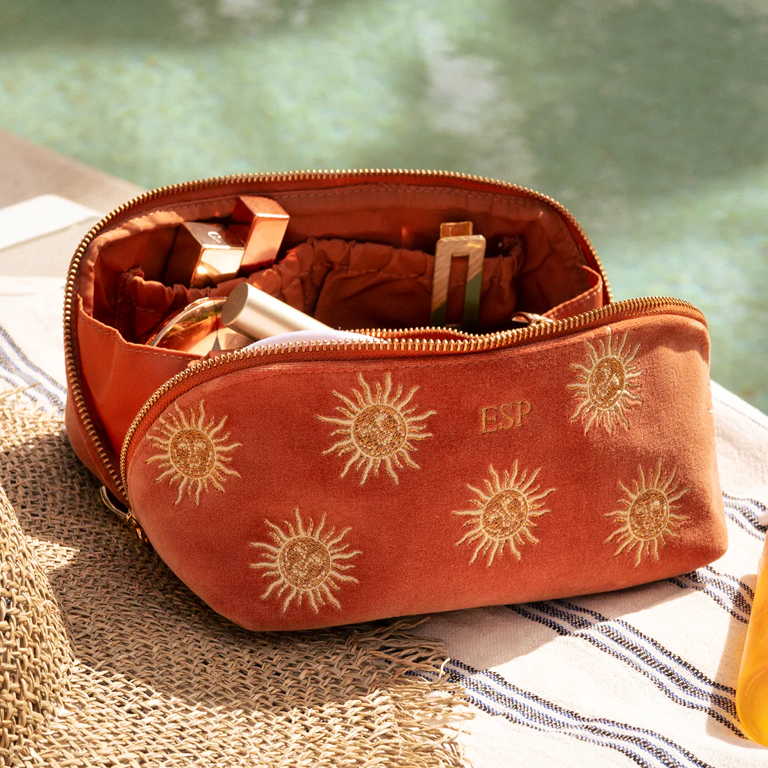 Elizabeth Scarlett Sun Goddess Open Flat Makeup Bag, £48