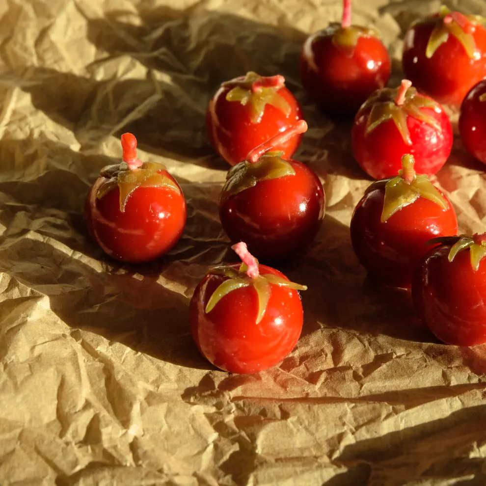 Pentreath & Hall Happy Tomato Birthday Candles By Hormscent, Set of 8, £30