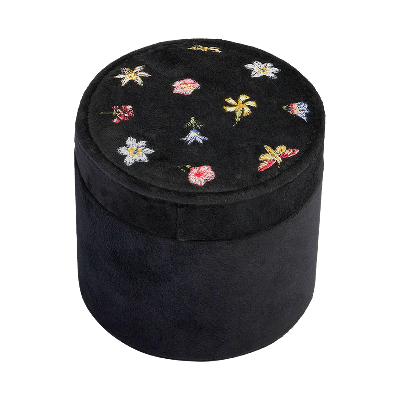Fable England Floral Ditsy Embroidered Black Velvet Jewellery Box, £48