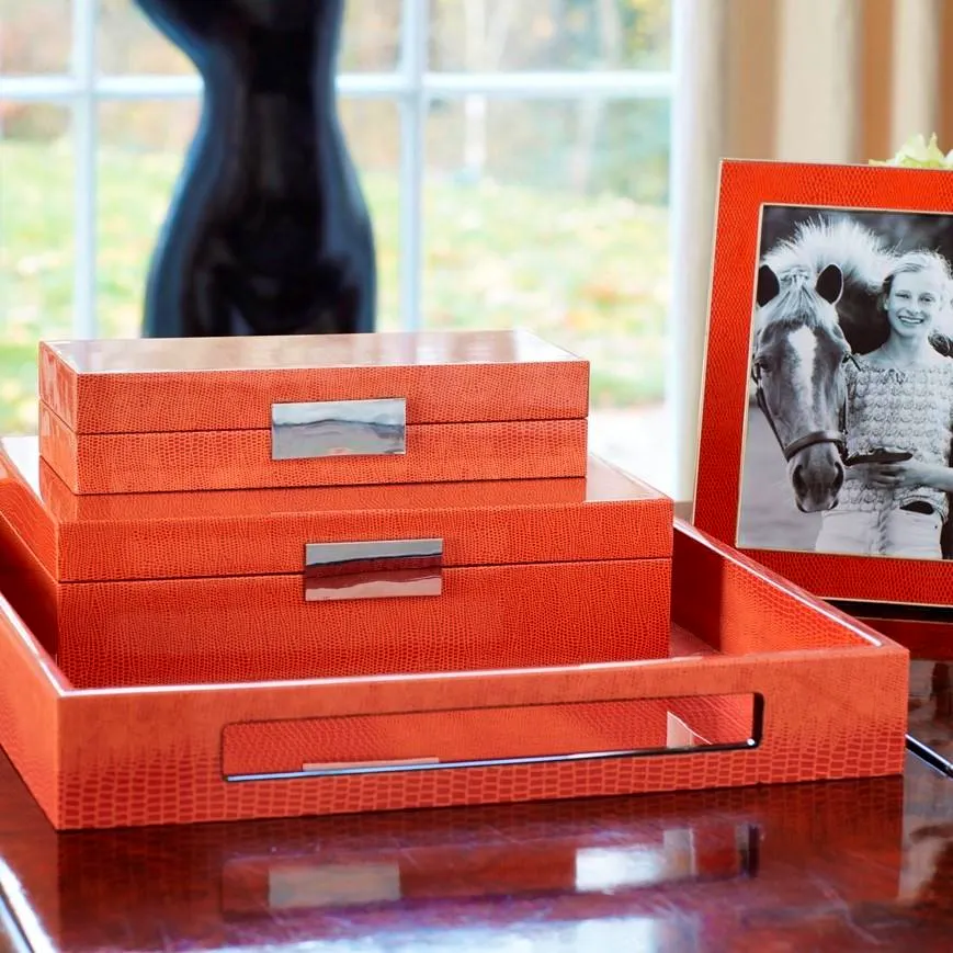 Addison Ross Large Orange Croc Jewellery Box with Silver, £138