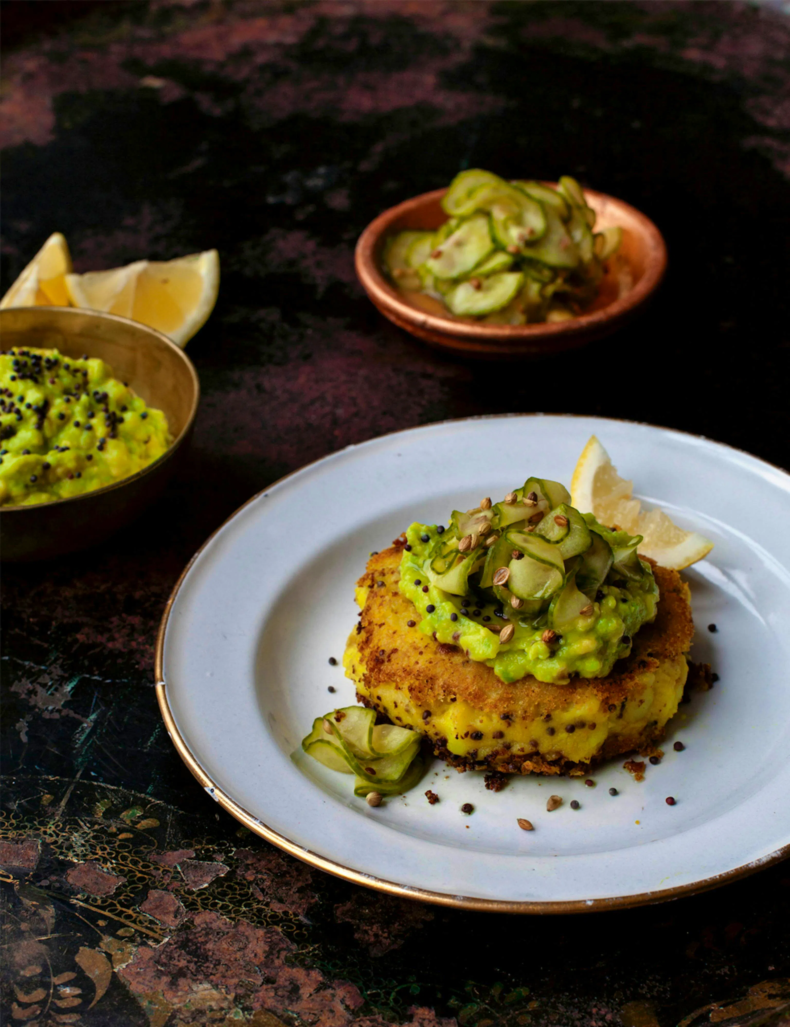 Dosa-spiced Potato Cakes With Quick Cucumber Pickle