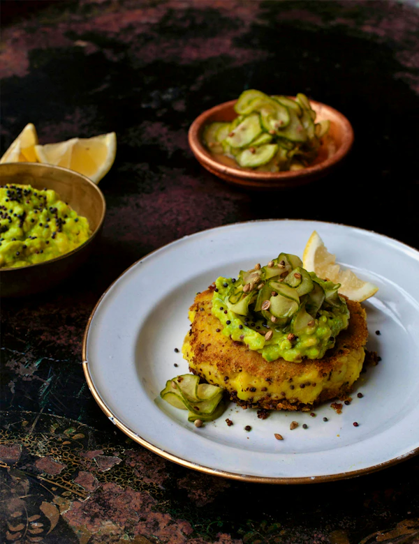 Dosa-spiced Potato Cakes With Quick Cucumber Pickle