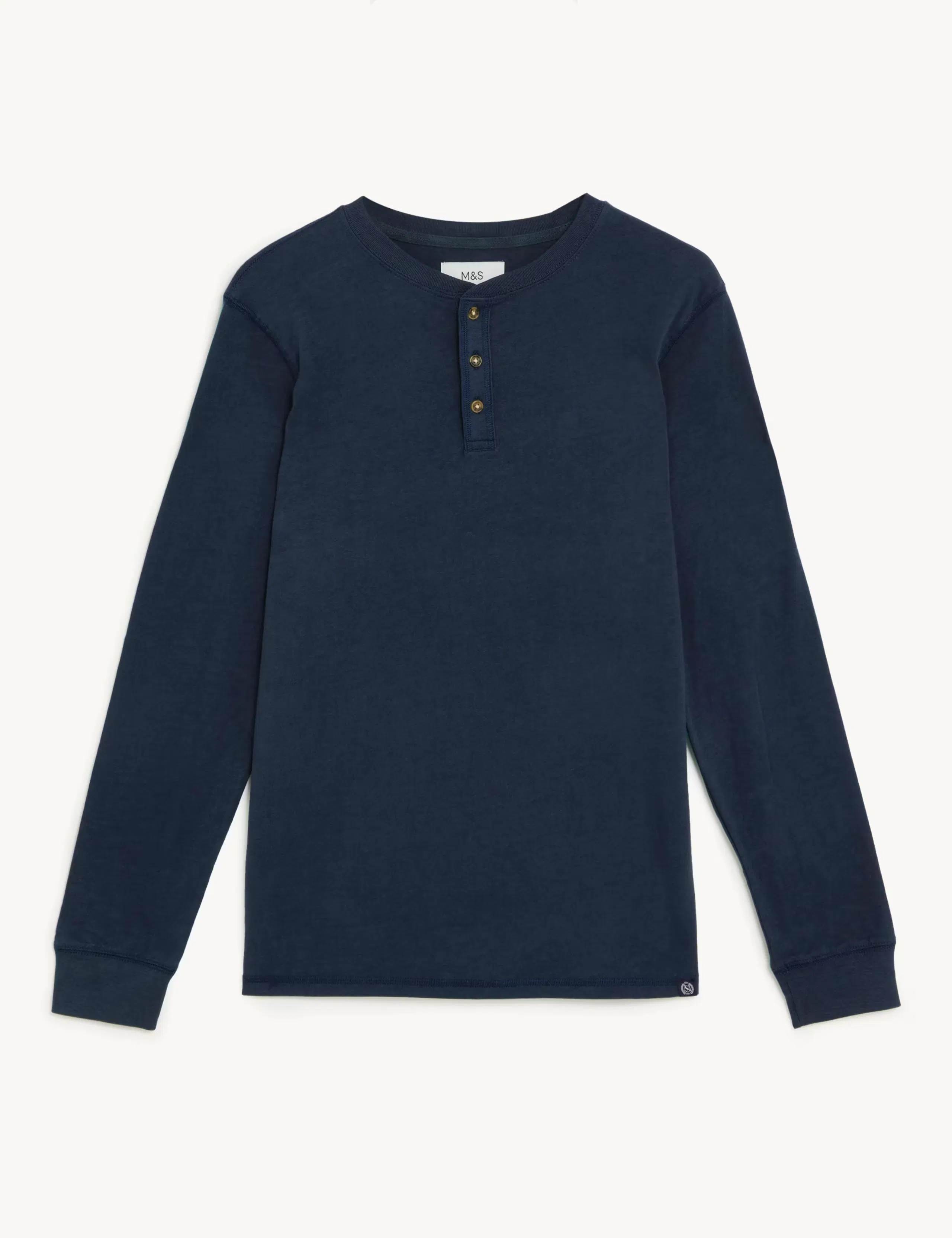 M&S Brushed Cotton Crew Neck Henley T Shirt, £20