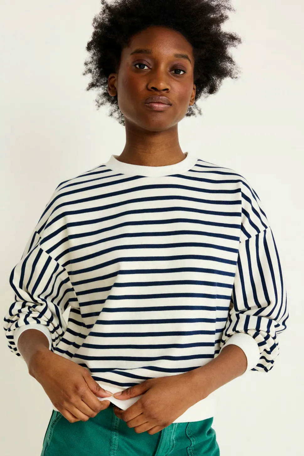 Oliver Bonas White & Navy Blue Striped Sweatshirt, £55