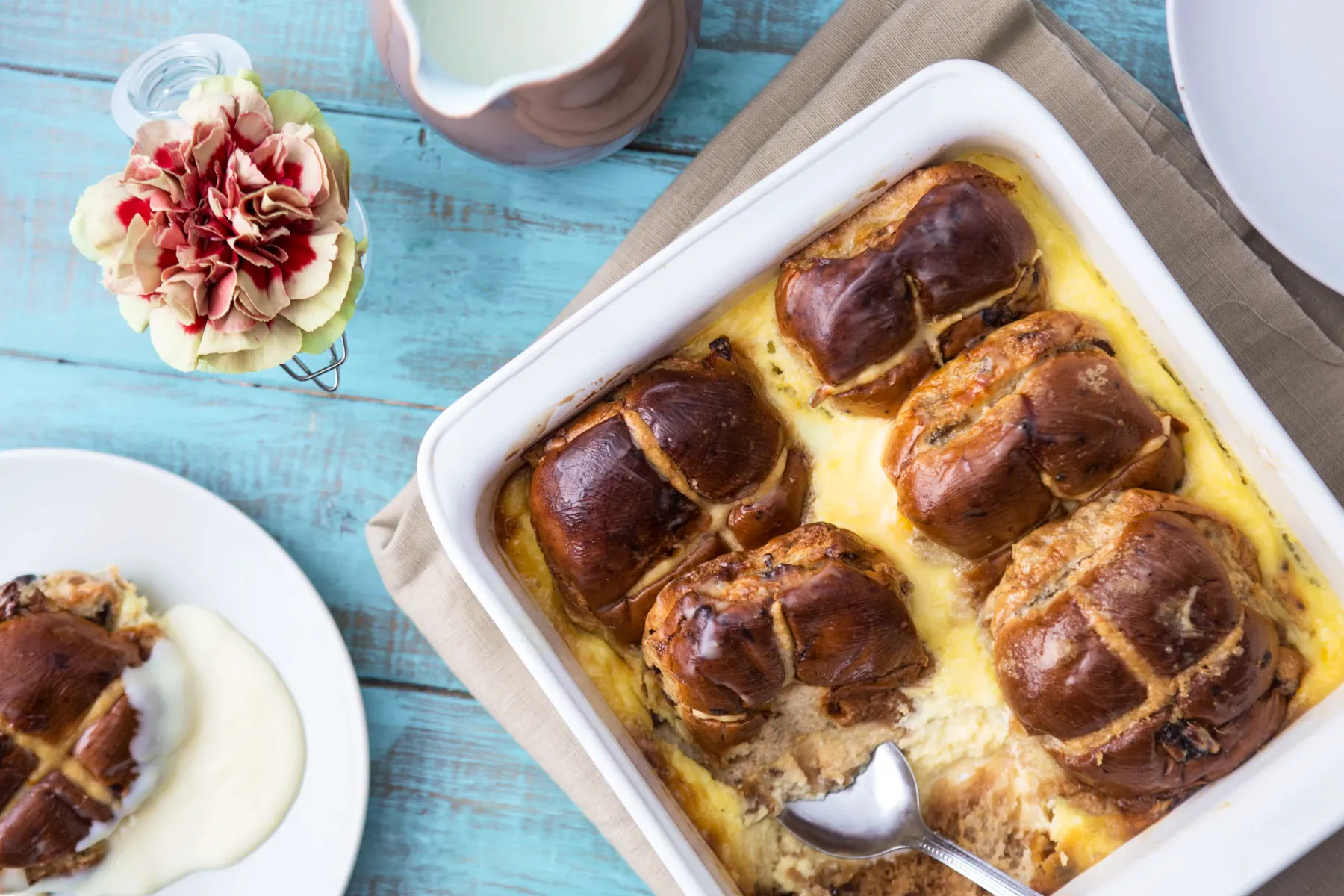 Hot Cross Bun Bread And Butter Pudding