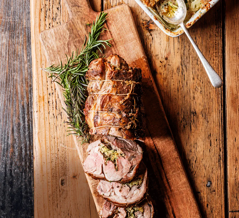 Tarragon And Anchovy-stuffed Lamb Shoulder With Fennel And Bone Marrow Crumble