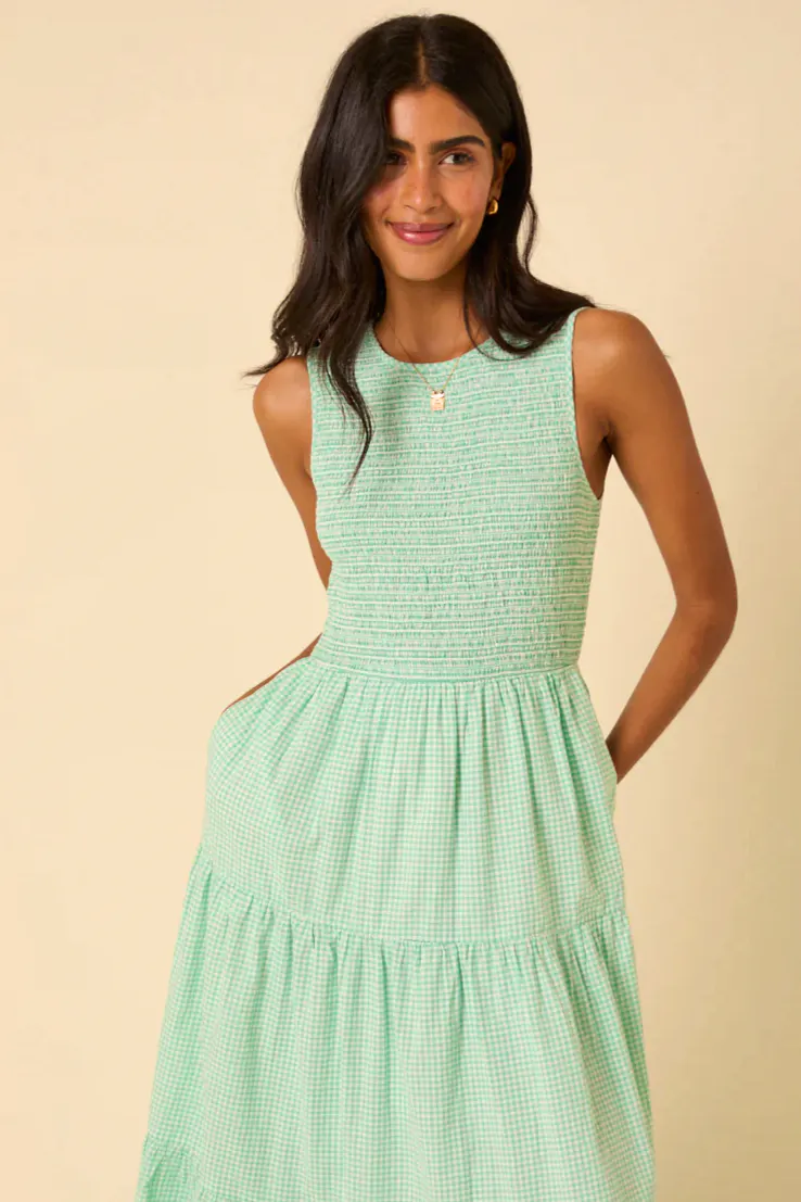 Nobody’s Child Mint Green Gingham Sleeveless Tiered Charlie Midi Dress, £89