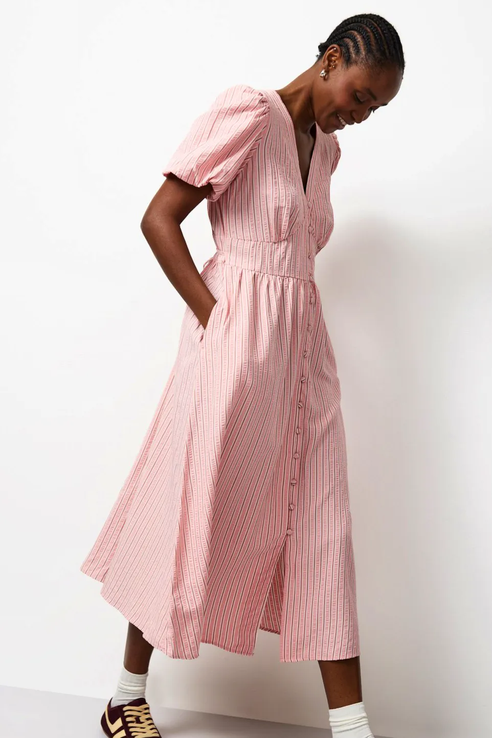 Sainsbury’s Pink V-Neck Striped Midaxi Tea Dress, £26