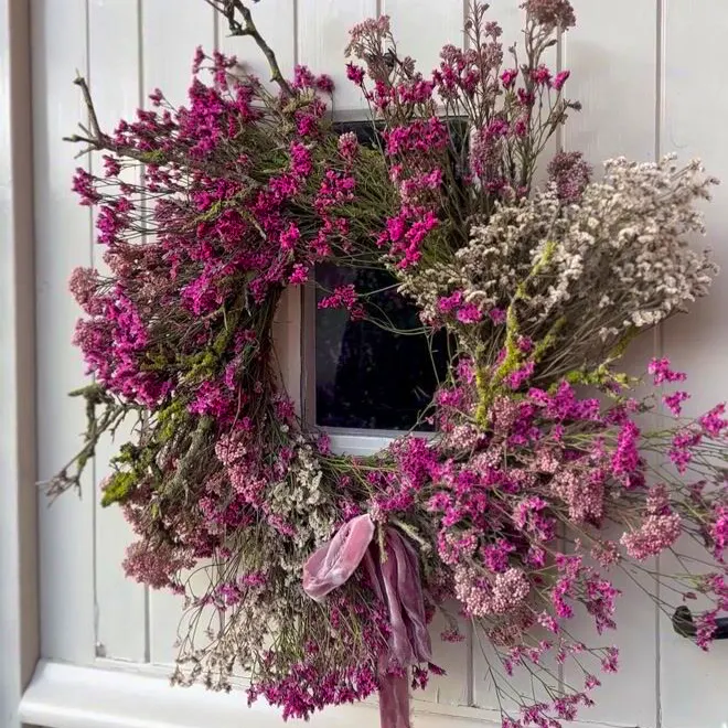 Hillside Farm Flowers Everlasting Dried Flower Wreath – Lichen, £150