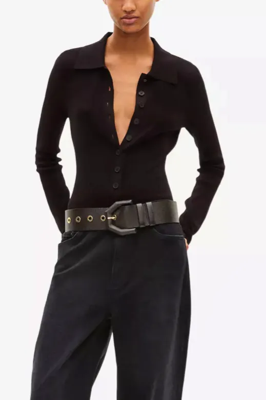 The Kooples Polo-Collar Ribbed Knit Bodysuit, £210