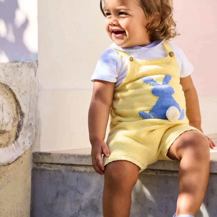 La Coqueta Lemon Crispa Bunny Baby Knitted Dungarees, £46