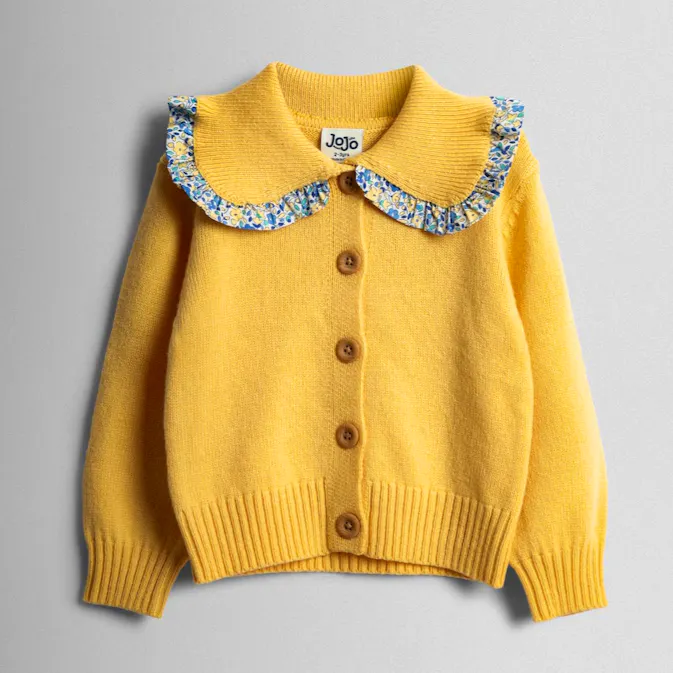 Jojo Maman Yellow Frill Collar Ditsy Cardigan, £25