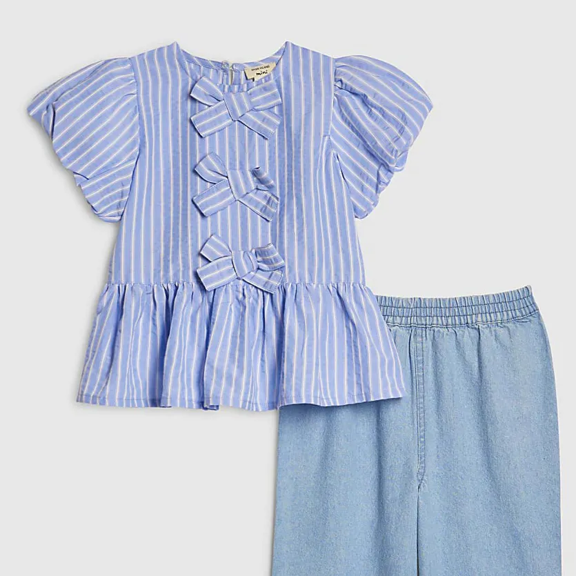 River Island Mini Girls Blue Stipe Top And Jeans Set, £29