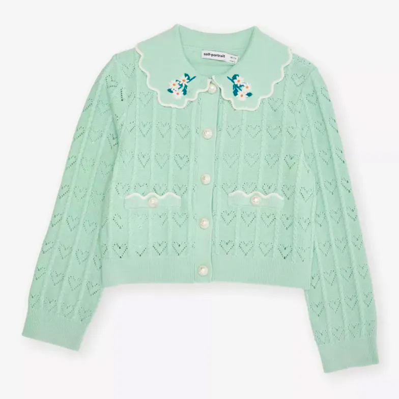 Self Portrait Heart Embroidered Knitted Cardigan, £185