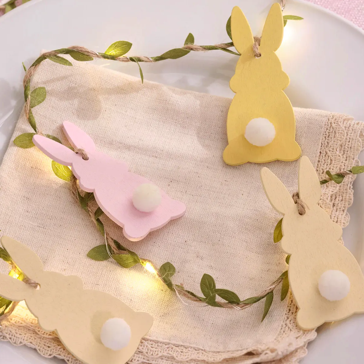 Lights 4 Fun Pre Lit Pastel Wooden Bunny Garland, £9.99