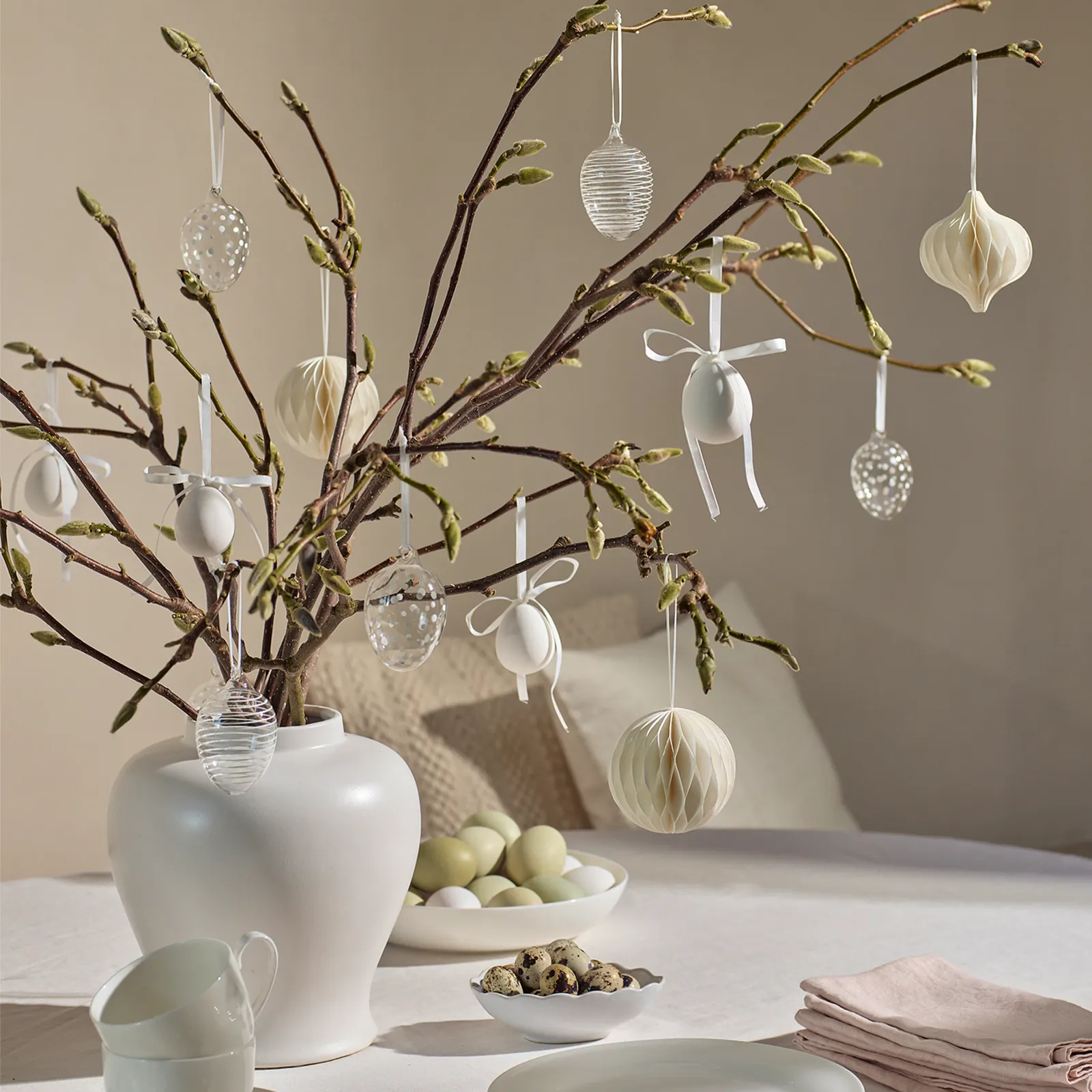 The White Company Swirl And Spots Glass Egg Decorations, Set Of 6, £25