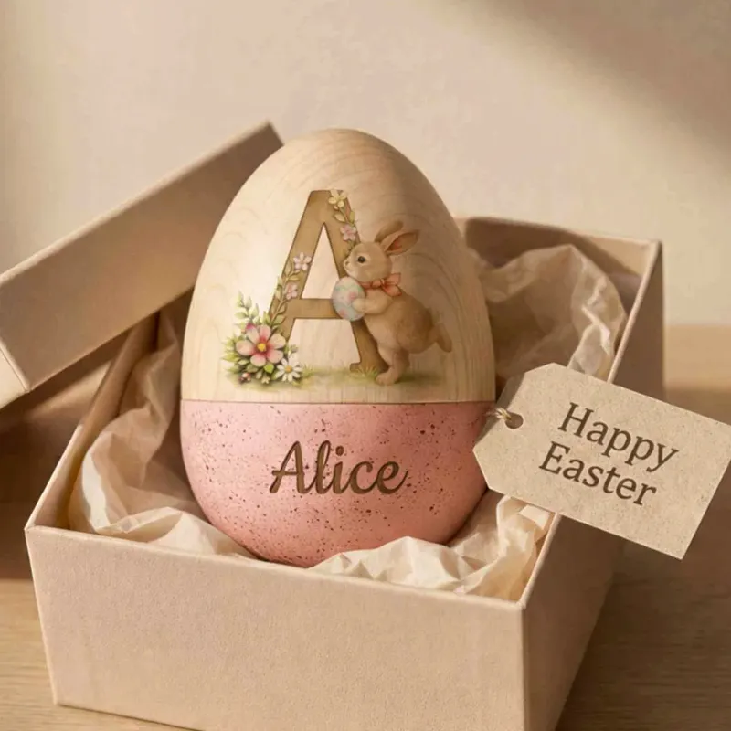 Joymemento Personalised Holly Wooden Easter Egg, £23