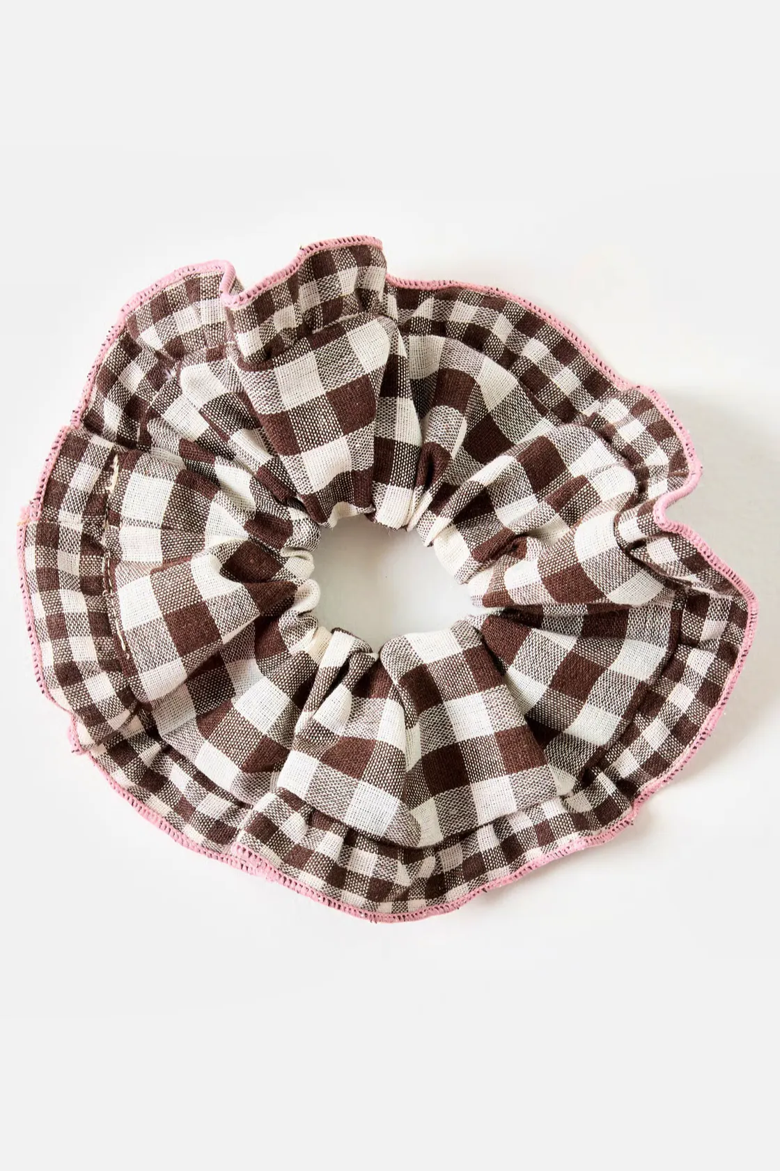 Oliver Bonas Eunice Brown Gingham Frill Edge Hair Scrunchie, £16.50