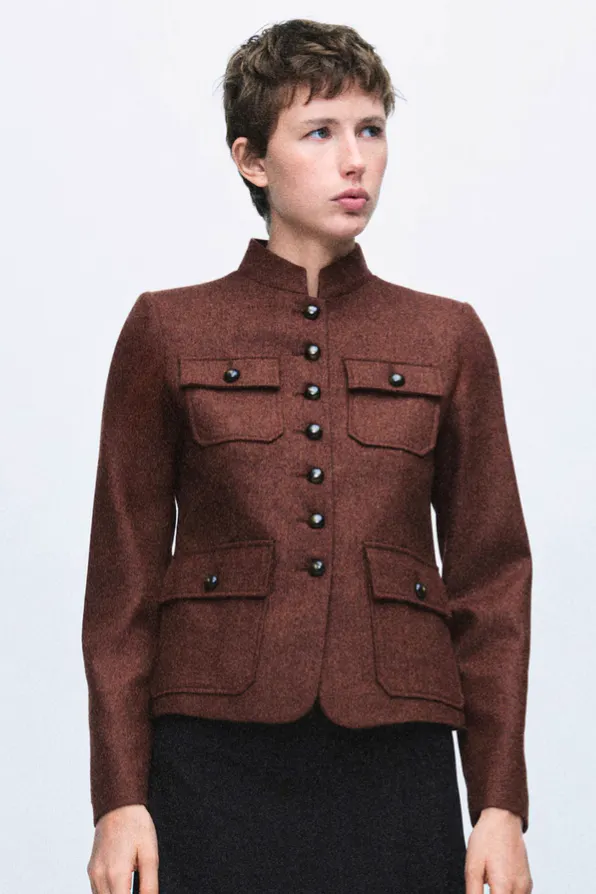 Mango Wool Jacket With Band Collar And Pockets, £99.99