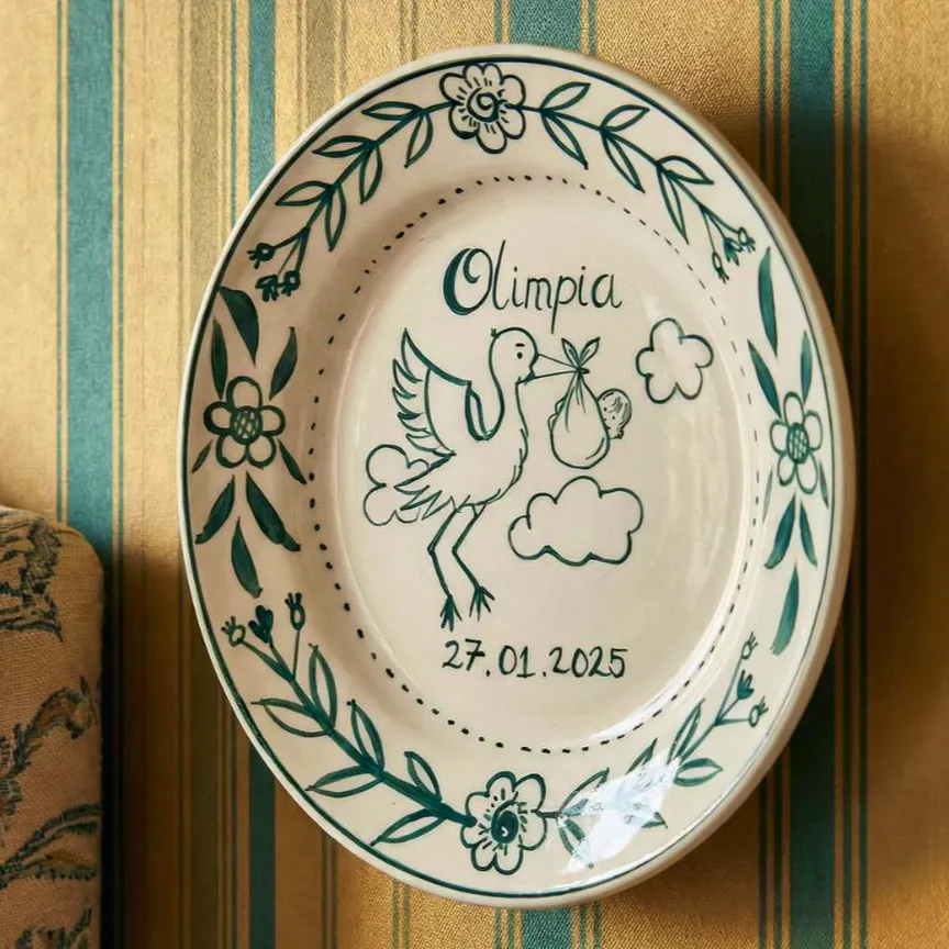 Villa Bologna Pottery Personalised Sage Birth Plate, £85
