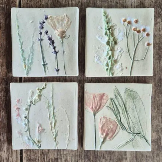 Charlotte Hudfield Ceramics Set Of  Mixed Flower Coasters, £39