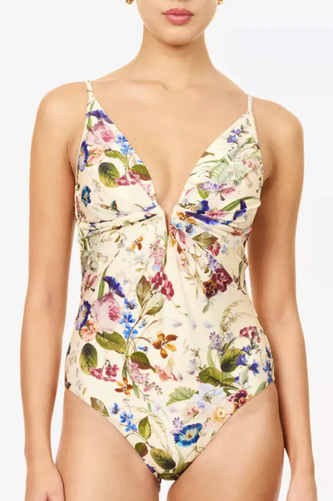 Zimmermann Patience Tuck Plunge Floral One-Piece Swimsuit, £350