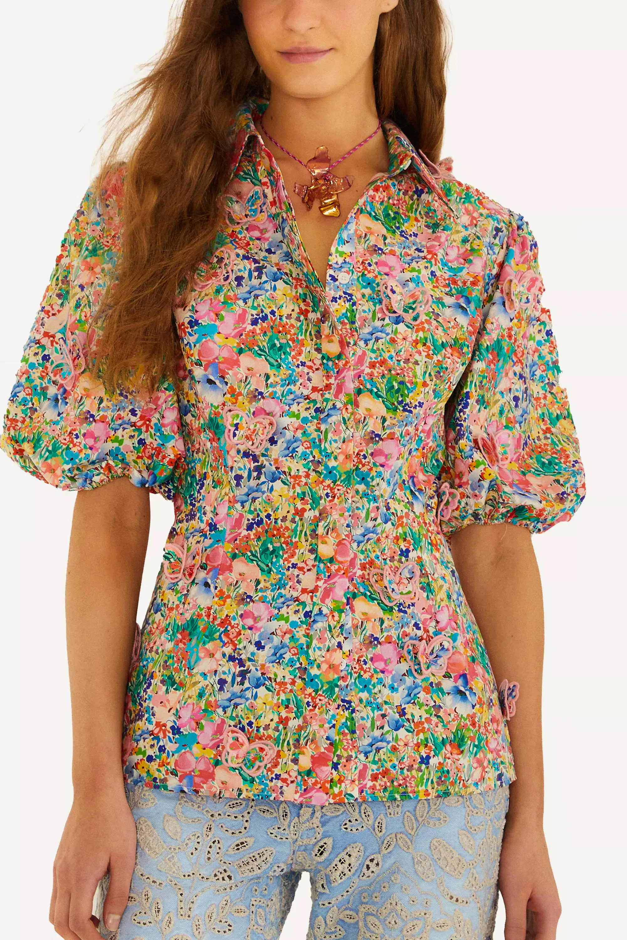 Farm Rio Peasant Floral Off-White Butterflies Blouse, £248