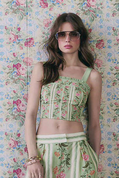 Cabbages & Roses X River Island Green Floral Ruffle Trim Corset Top, £42