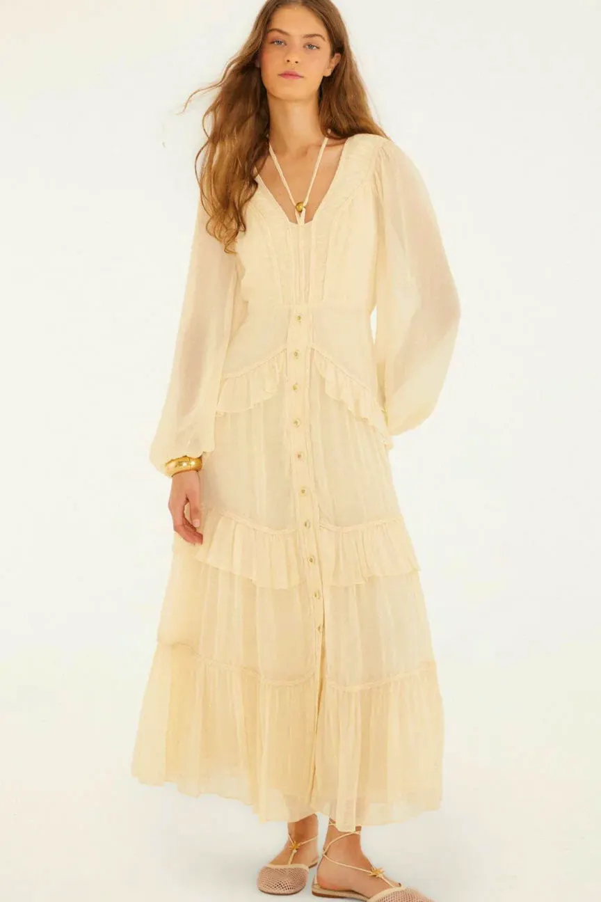 Farm Rio Butter Yellow Ruffled Maxi Dress, £410