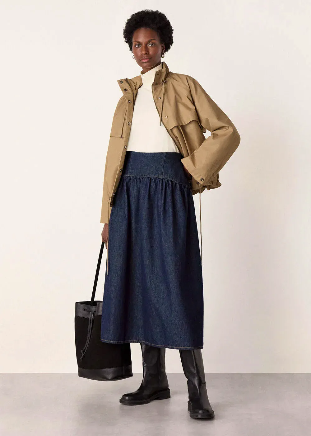 Denim Waisted Midi Skirt