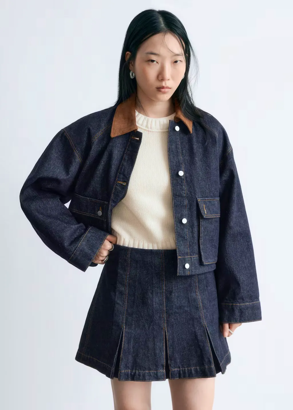 Pleated Denim Mini Skirt